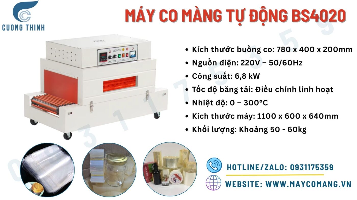 Thông số kỹ thuật Máy co màng BS4020