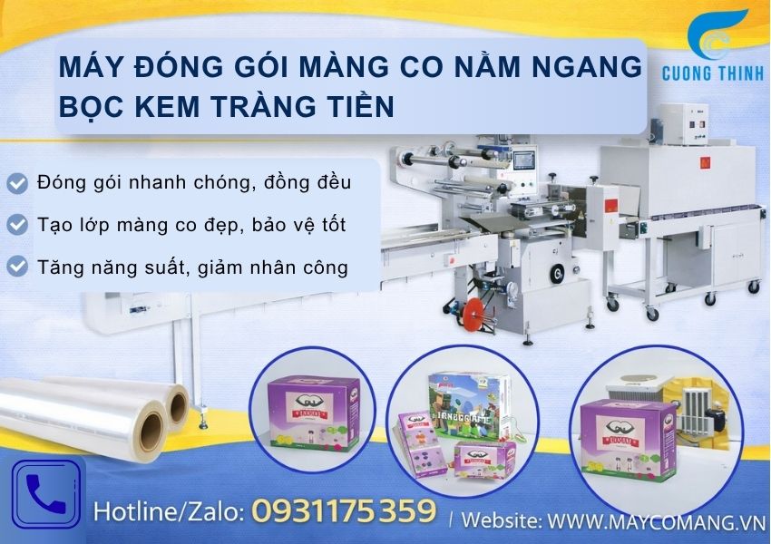 Máy đóng gói màng co nằm ngang bọc kem Tràng Tiền